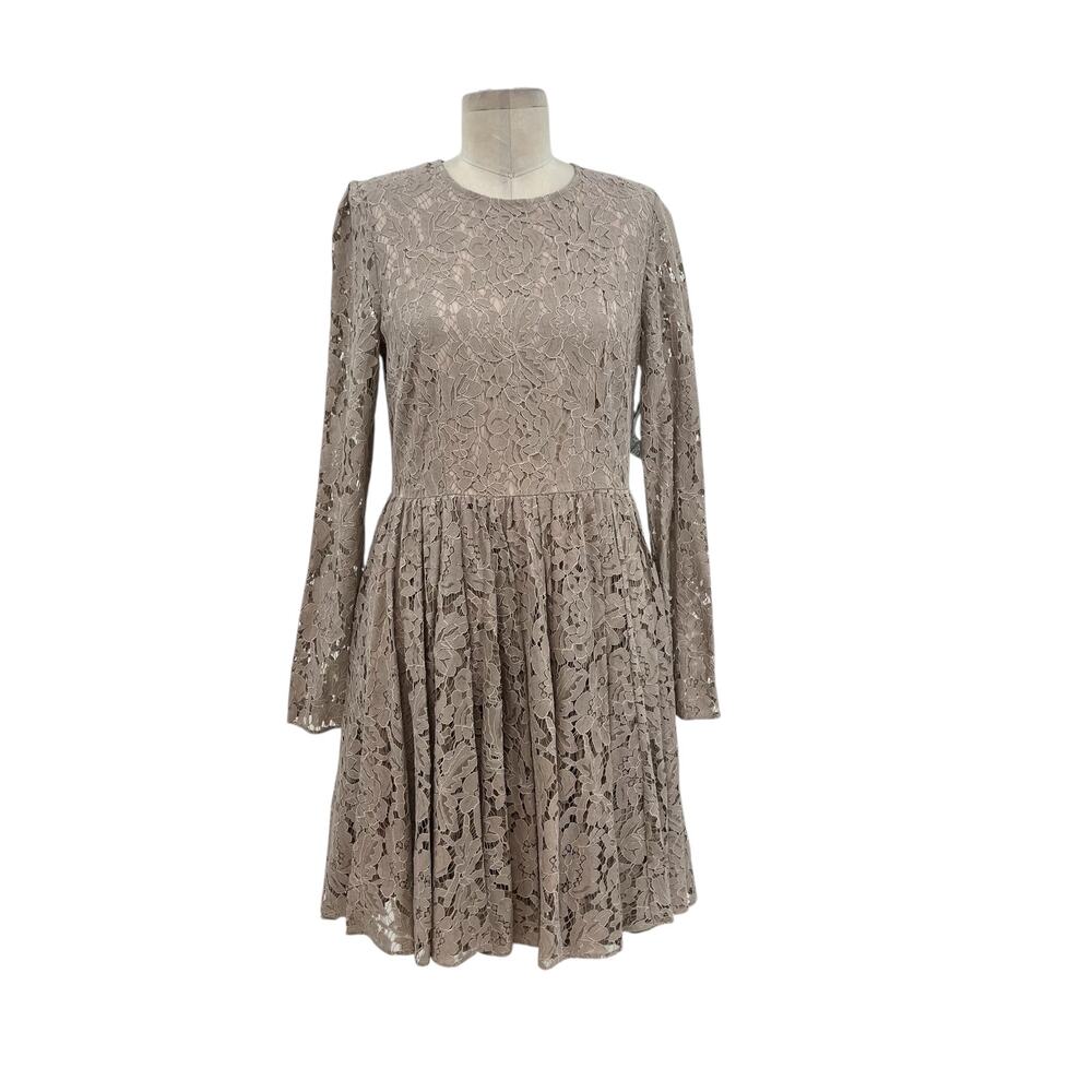 Needle & Thread Guipure Lace Mini Dress Long Sleeve Beige Gray Size US 8